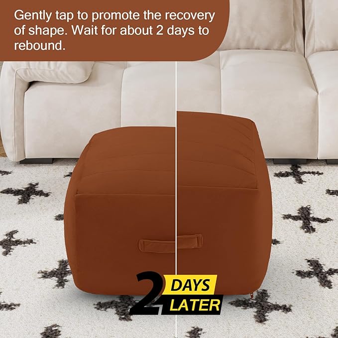 MeMoreCool Square Stuffed Pouf Ottoman Foot Rest, Floor Pouf Foot Stool with Foam Chunk Filling, Soft Stuffed Ottoman Footrest for Living Room, Coffee