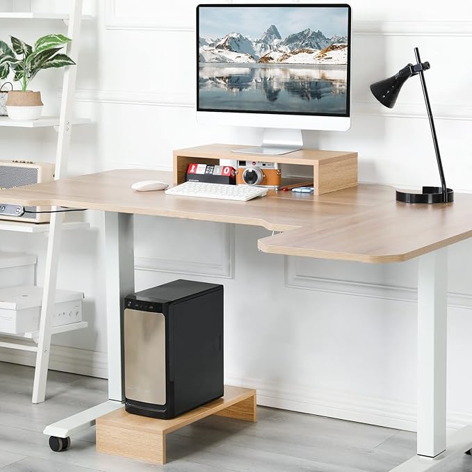 TEAMIX 2 Pack Monitor Stand Riser-20 inch, Wooden Desktop Riser for TV/PC/Laptop/Printer, Cozy Monitor Riser with Storage, Computer Stand Space-Saving