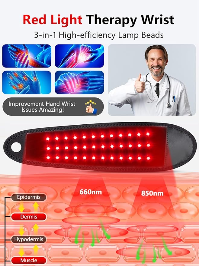 Red Light Therapy for Hand, Near Infrared Light Therapy Wrist Brace & Red Light Therapy Wrist Wrap Pad for Faster Recovery