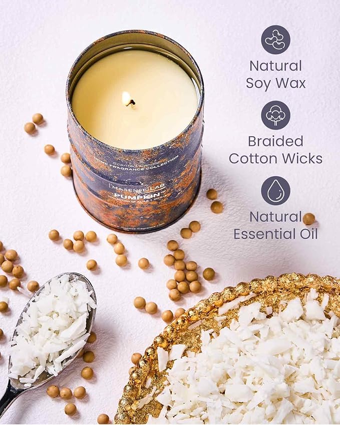 M&SENSE Pumpkin Scented Candles Natural Non Toxic, Aromatherapy Candle for Stress Relief Meditation Relaxing, Housewarming Gifts for Women Men, 11.3oz 70 Hour Long Burning