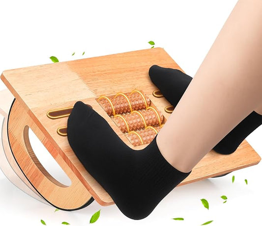 ONUEMP Foot Rest for Under Desk at Work, Wooden Small Foot Stool Footrest with Roller Massager, Ergonomic Rocking Office Footstool Desk Stool for Feet, Leg Rest Rocker Stand for Chair Computer Gaming