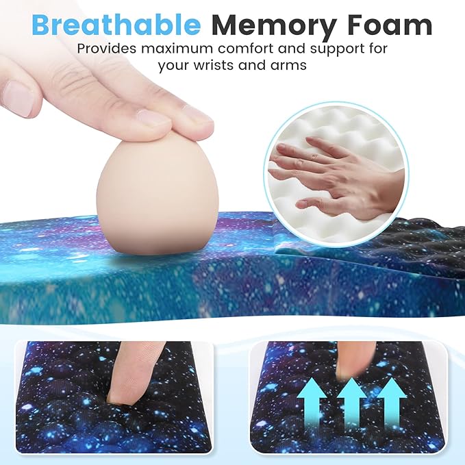 HAOCOO Ergonomic Mouse Pad with Wrist Rest, Keyboard Wrist Rest Pad, 3 PCS Computer Mouse Pad Sets for Desk, Memory Foam Mousepad with Wrist Support for Office Gaming Laptop, Galaxy Purple