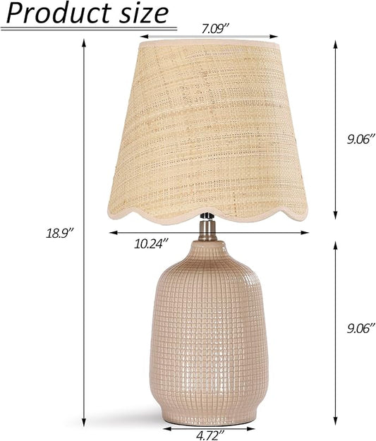 Pia Ricco 19" Modern Ceramic Table Lamp for Living Room Gray Camel Base Desk Lamps for Bedroom Farmhouse Bedside Nightstand Lamp End Table Lamps,Pink,Rattan Shade
