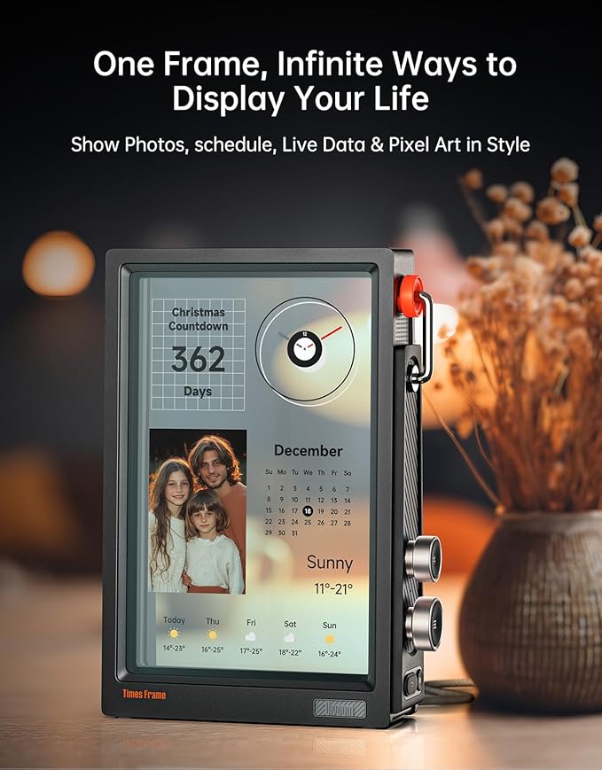 Divoom Times Frame-10.1" Digital Picture Frame Transparent IPS Smart Linux OS with RGBLED Rotary Knob WiFi 64GB 400+Clock Faces Widget 50+API Feeds Gift Mode Pixel Art Community Personalized Display