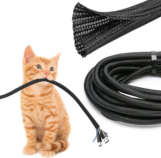 JOTO 1 Pack Cable Management Sleeve, 15 Feet Cord Organizer System with Zipper for TV Computer Office Home Entertainment, Flexible Cable Sleeve Wrap Cover Wire Hider System -Black