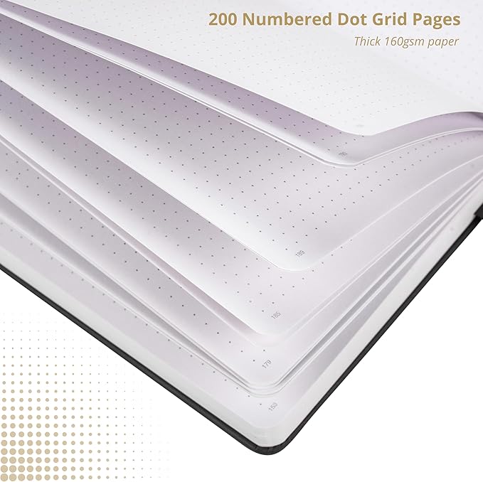 Dotted Journal – 160gsm Bleed Proof Thick White Paper – 200 Numbered Dot Grid Pages – 5.8 x 8.3 inch Bullet Dotted Notebook