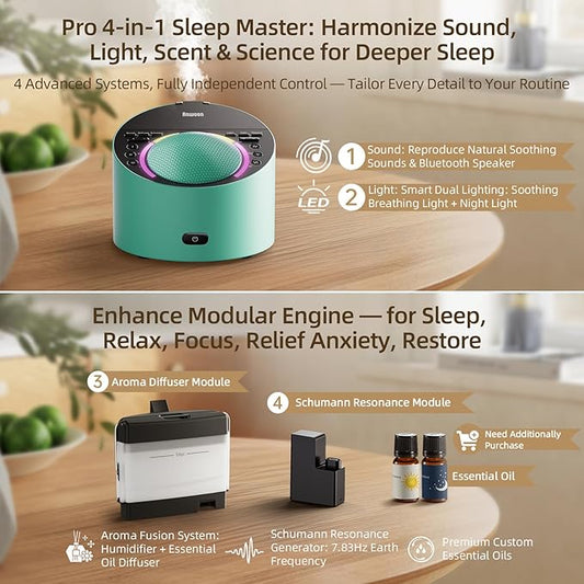 Sound Machine &Aroma Diffuser Pro 4-in-1 Sleep System, Premium Metal Shell with Schumann Resonance &Soothting Night Light, White Noise &50+ Natural Sounds-for Sleep, Focus, Relaxation-Adults Kids Baby
