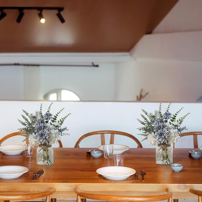 Leftover Fake Flowers with Vase,Silk Dahlia Flowers,Artificial Flowers in Vase,Centerpiece Table Decorations,Flower Centerpieces for Tables,Kitchen Table Decor,Coffee Table Decor