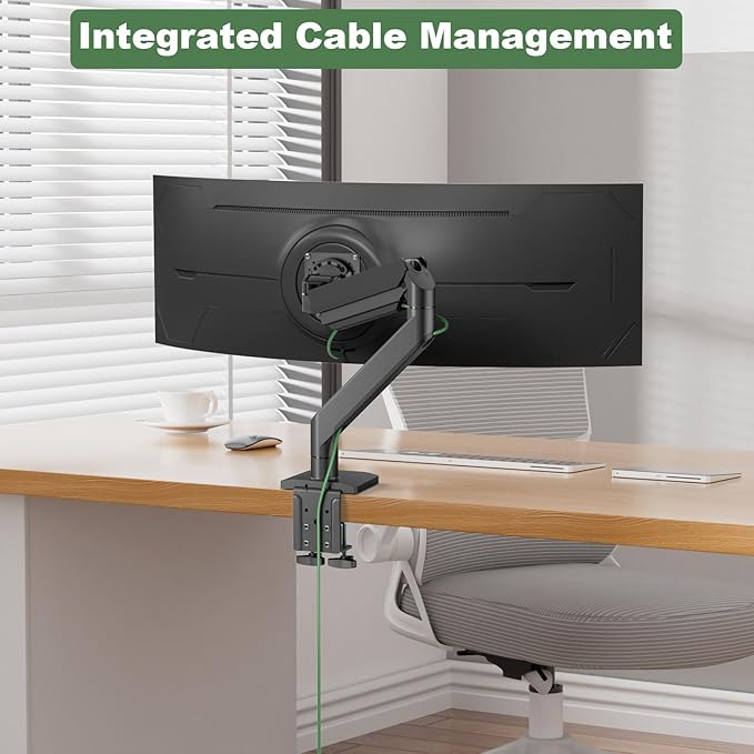 Heavy Duty Monitor Arm for 17-57 inch Screens up to 55lbs, Premium Aluminum Ultrawide Monitor Mount for Samsung 49” Odyssey G9 and LG, VESA 100x100mm, Black