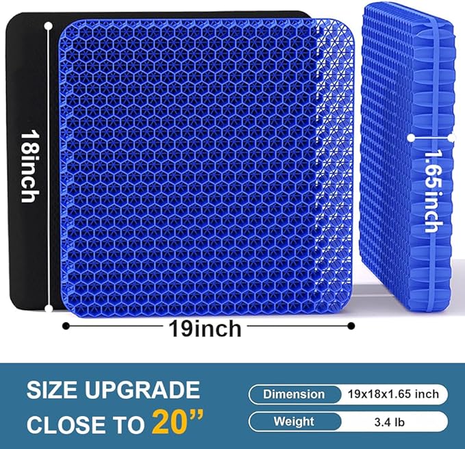 Gel Seat Cushion, Super Large Gel Cushion Chair Pads with Non-Slip Cover for Home Office Car Seat Wheelchair, Soft Breathable Honeycomb Seat Cushion for Relieve Hip Pain, As Seen On TV