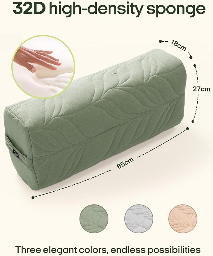 Zonli Yoga Bolster Pillow for Meditation & Restorative Yoga - Rectangular Support Cushion with Removable Cotton Cover & Carry Handle, 26"x11"x7"