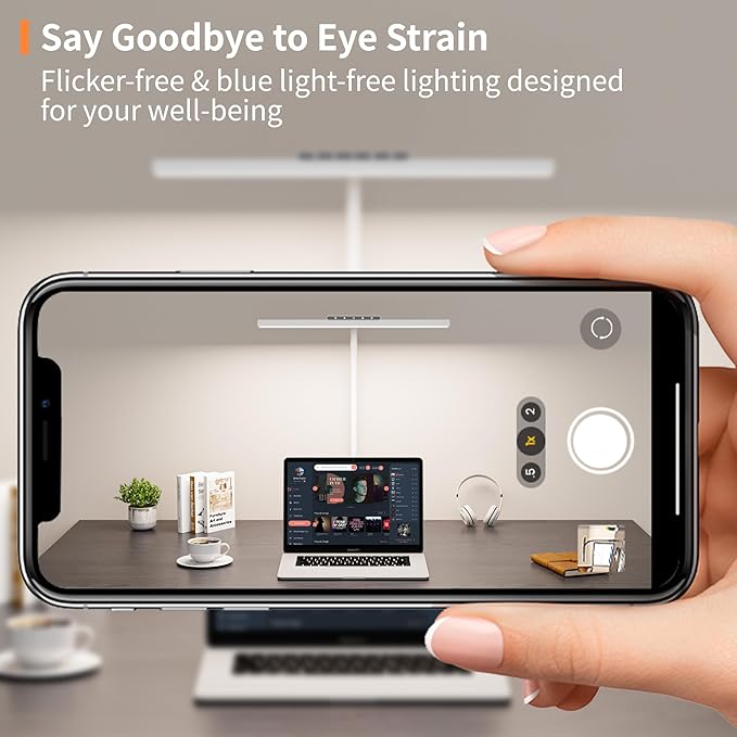 Desk Lamp, 3 Colors Stepless Dimming LED Desk Lamps for Home Office Adjustable Memory Desk Light with Clamp Touch Control Office Lamp Eye Caring Computer Light for Working Sewing(White)