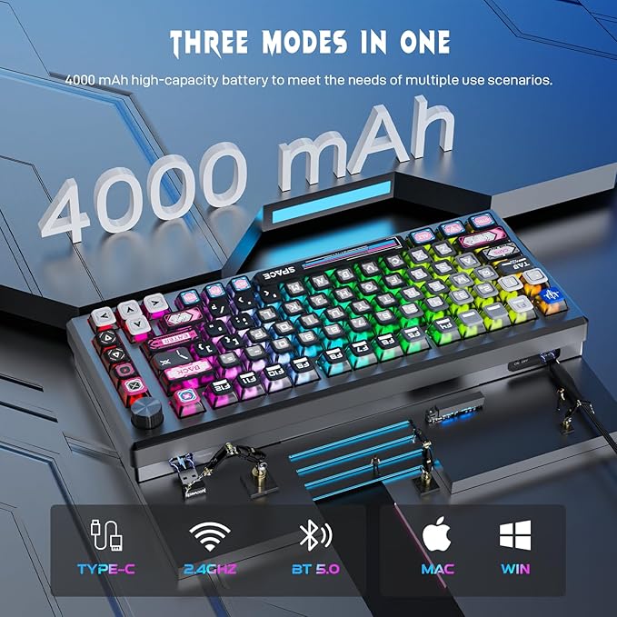 Redragon K732 Wireless Mechanical Keyboard, Anodized All Aluminum Alloy, Cyber Mecha Style Gasket RGB Gaming Keyboard with Pre-Lubed Linear Switches, PC+PBT, 75％ Tri-Mode Hot Swap Programmable for PC