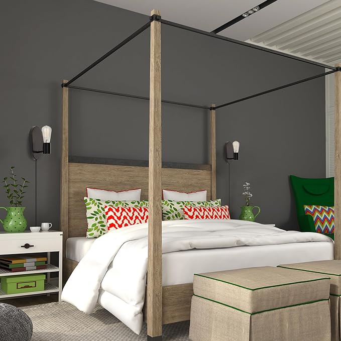 GLOBE Electric x Novogratz 51488 1-Light Plug-in or Hardwire Wall Sconce, Matte Black, 6ft Fabric Covered Cord, Rocker Switch, Wall Lights for Apartment or Renters, Modern Lighting