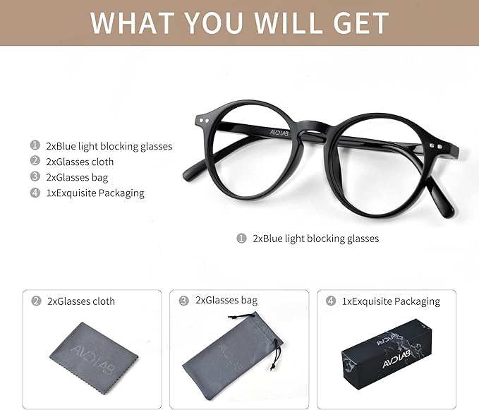 Blue Light Blocking Glasses Round Retro Computer Gaming Glasses Women Men UV Protection AB3303 (Black/Purple tortoise)