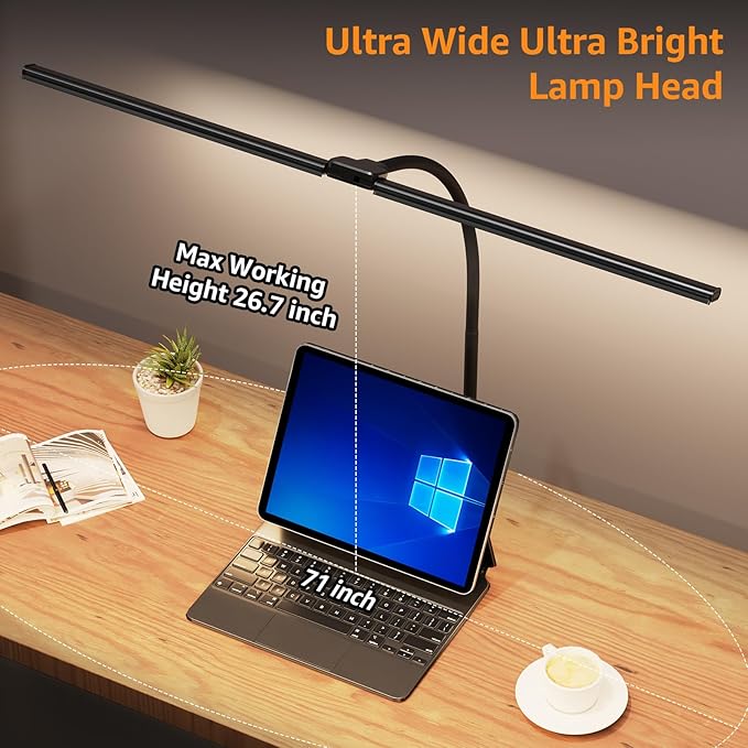 ShineTech Led Desk Lamp for Office Home, Bright Double Head Desk Light with Clamp, Architect Task Lamp 50 Lighting Modes Adjustable Flexible Gooseneck Lamp