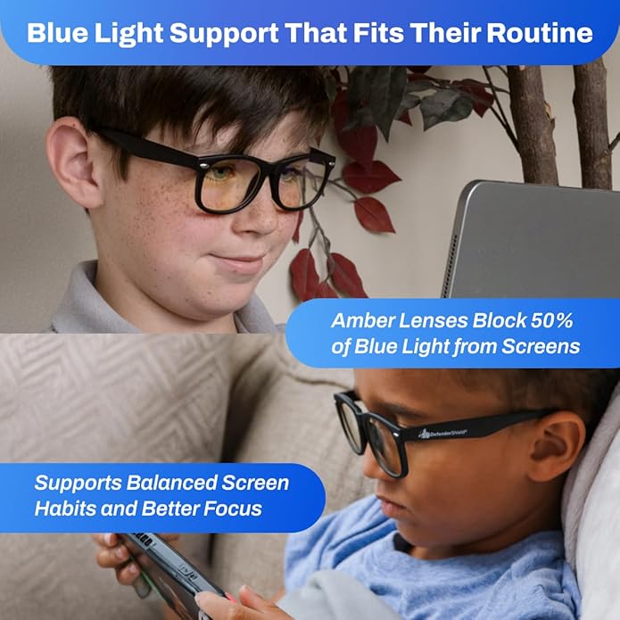 DefenderShield Kids Blue Light Blocking Glasses for Computer, Mobile, Video Games, Gaming
