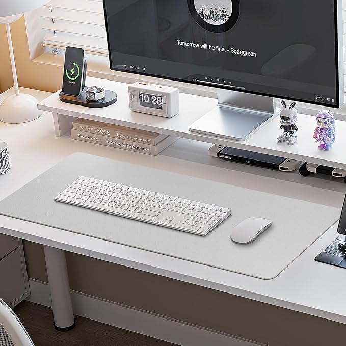 Boutilon Leather Desk Pad Protector,Non-Slip Mouse Pad,Laptop Desk Pad,Office Mouse Mat,Waterproof Leather Desk Blotter,Desk Writing Pad for Office and Home (M-Grey,30"x14")