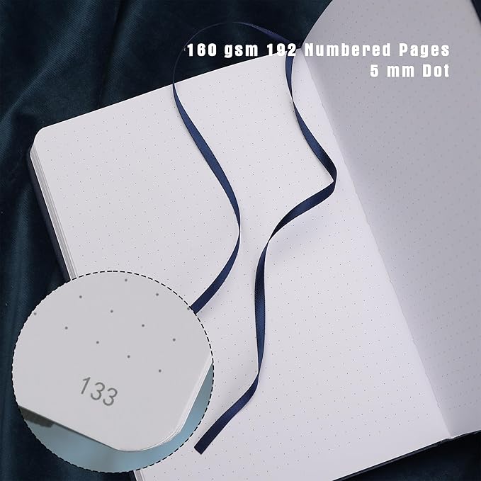 TIEFOSSI Bullet Dotted Notebook, 160gsm Thick Paper, Hardcover Dot Grid Journals for Women Men, 192 pages, for Travel, School and Office Use