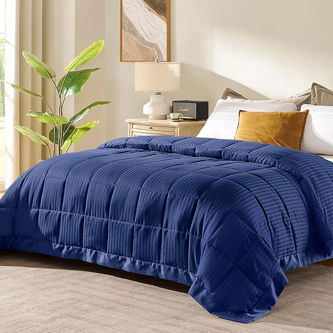 downluxe Queen Size Blanket with Satin Trim, Lightweight Down Alternative Blankets Queen Size for All Season, Machine Washable (Navy, 90x90 Inch)