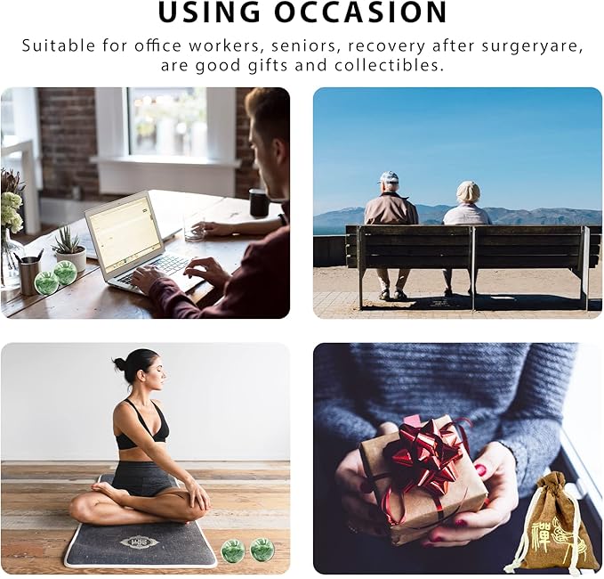 2" Natural Jade Green Baoding Balls with Carry Pouch Hand Balls Healthy Stress Fitness Ball Chinese Fitness Stress Ball Handicraft Collection