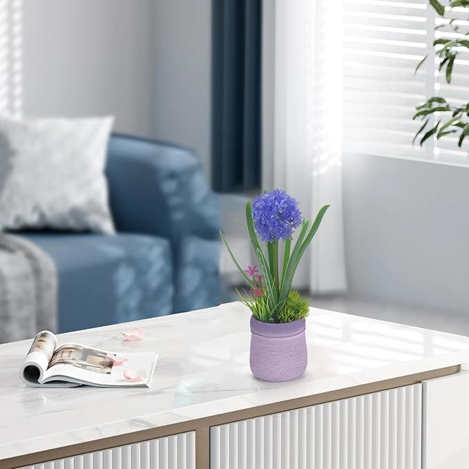 Velener 4PCs Fake Flowers in Vase, Babys Breath Artificial Flowers Indoor, Fake Potted Plants, Hydrangeas, Desk Plants for Home Indoor Bathroom Kitchen Shelf Office Decor(Plastic Vase)