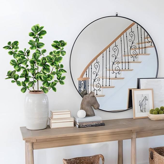 Hollyone 3 Packs Artificial Greenery Stems 36.2 Inch Faux Stems White Edged Leaves with Long Stems Fake Branches Greenery Stem for Vase Garden Home Office Wedding Decoration