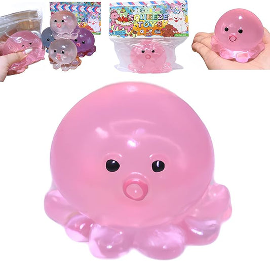 Crystal Squishy Octopus Squeeze Toys, Animals Sticky Stress Ball, Handmade Cute Octopus Squeeze Toys, Stress Relief Squishies Fidget Toys, Funny Octopus Taba Fidget Toy for Office, Party Favors (Pink)