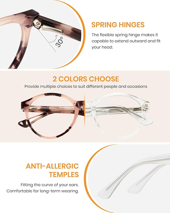 Cyxus TR90 Oversized Blue Light Blocking Glasses Women - Spring Hinge Round Frame Computer Use Anti Eye Strain 8018