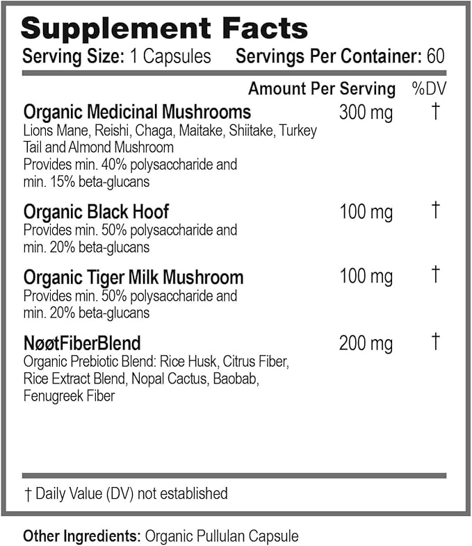 Genius Mushrooms Organic Mushroom Supplement - Nootropic Adaptogenic Vegan Brain Supplements for Memory and Focus, Biohacking, Immunity and Resilience 60 Capsules, 2 Month Supply