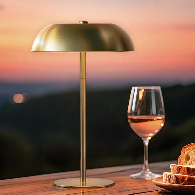 Gold Cordless Table Lamp – Rechargeable Touch Lamp with 3-Color Dimming & Adjustable Height，Battery Powered lamp for Bedside, Bar, Desk, Outdoor Patio,Restaurant，Modern Luxury Decor