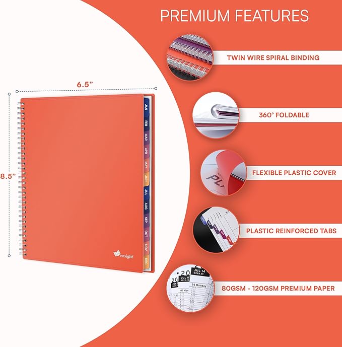 Ensight 2026 Appointment Book & Planner Ensight 6.5 x 8.5 inches Large Tabbed Daily Hourly Weekly Planner Schedule Book 30 Minute time Slots Business & Personal Planner Jan 2026 Dec 2026 Peach