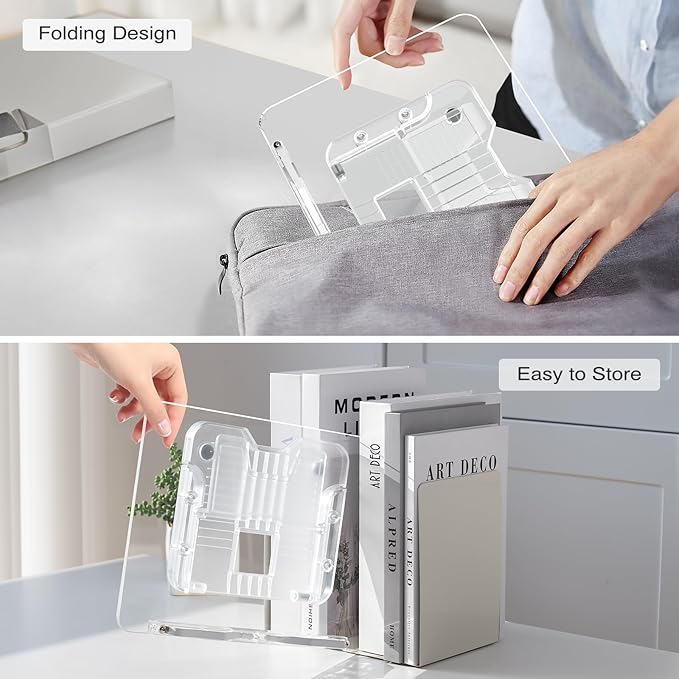 Acrylic Book Stand for Reading, Portable Book Holder for Desk, Angle Adjustable Textbook Stand for Document Recipe, Cookbook, Music Book