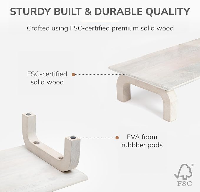 Anji Mountain Monitor Stand - Desktop Organizer & Laptop Riser, Ergonomic Monitor Riser, Space-Saving Monitor Stand for Desk, Durable Construction, Easy Assembly, Ideal for Home & Office,White Wash