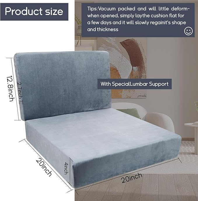 Chunlei Foam Recliner Chair Cushions Wheelchair Cushions, Non-Slip 4" Thick Supportive Lumbar Support Pillow for Elderly Supportive Seat Cushion with Lumbar Pillow; 20x20x4+12.8" Backrest Height,Gray