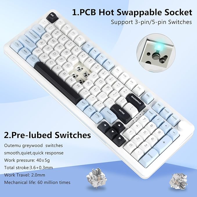E-YOOSO Wireless Mechanical Keyboard, Creamy Sound, Bluetooth/2.4GHz/USB-C Hot Swappable Custom Gaming Keyboard, Pre-lubed Linear Switches, RGB Backlit, Knob Control for PC/Tablet/PS/Xbox