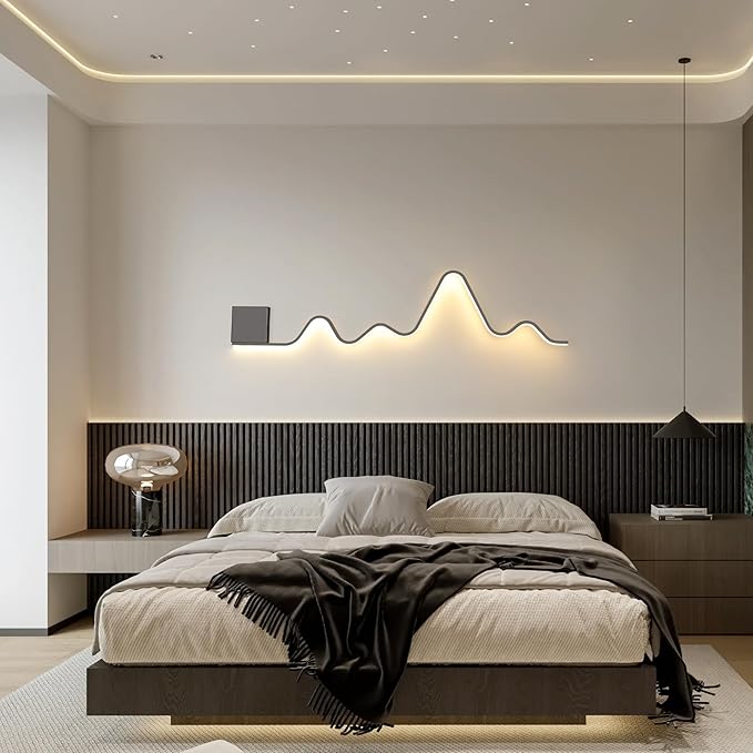 Qcyuui Modern Wall Sconce with Remote Control 43.3inch Dimmable LED Wall Lights Led Wall Sconce Indoor Wavy Long Linear Wall Lamps for Living Room Bedroom Hallway Staircase, 30W