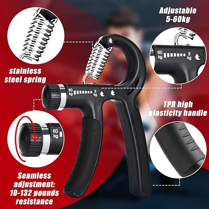Hand Grip Strengthener,Grip Strength Trainer,22-132 Lbs Adjustable Resistance Forearm Exerciser Workout for Rehabilitation Athletes Climbers Musicians