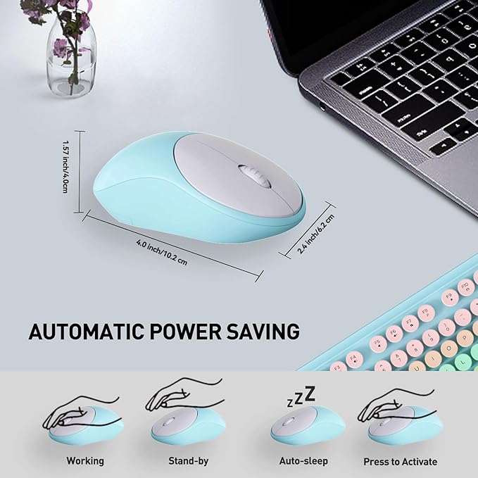 FD 2.4GHz Wireless Keyboard and Mouse Set with Switch Button - Full-Size Keyboard - Compatible for Windows/Laptop/PC/Notebook/Smart TV and More - Blue White Colorful
