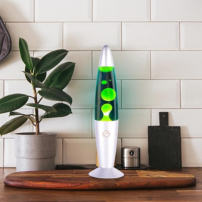 Green Magma Lamps with in Blue Liquid for Adults and Kids 13 Inches Glitter Lamp with Sliver Base Liquid Motion Lamp Great for Home Room Office Decor