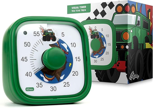 Visual Timer for Kids – Tick Tock Truck Clock - Silent Time Management – 60 Minute Countdown – Focus and Productivity Tool – for Classroom, Toddlers, Study, Toothbrush – Fun Design – Adjustable Alarms