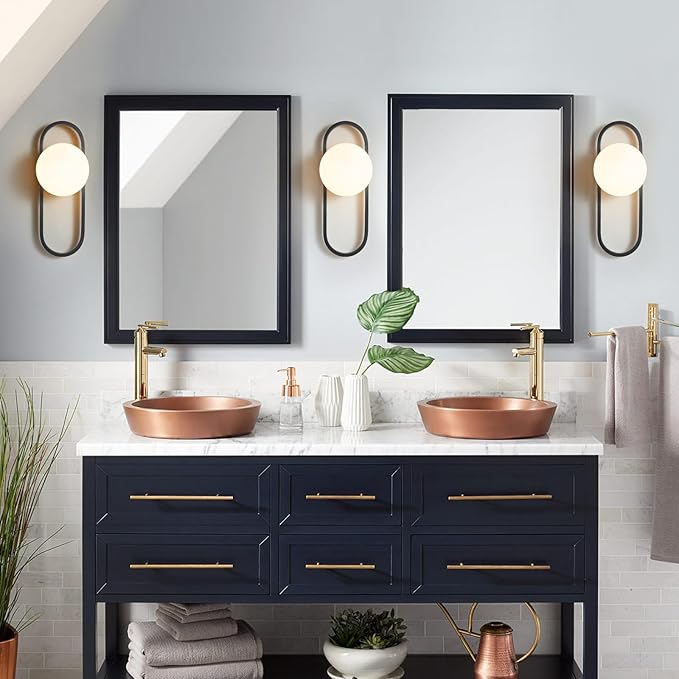 Bektas Wall Sconces, Set of 2, Matte Black, Modern Light Fixture with White Globe Glass Shade, Wall Lighting for Living Room, Bedrooms