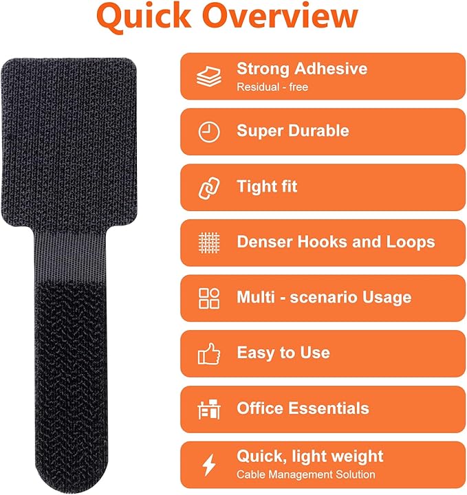 Hook and Loop Cable Ties, Adhesive Cable Clips, Cord Organizer for Appliances,Cable Ties Can Easily Organize Desktop Wires and Network Cables, Many Use in Home, Office, Garage, Outdoor, 50Pcs per Pack