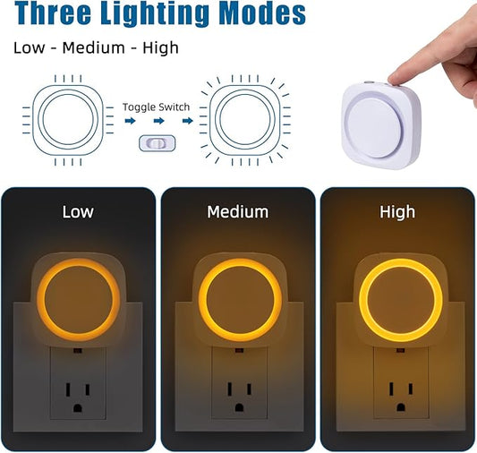 Amber Night Lights Plug into Wall, 4 Packs Dimmable Night Light with Dust to Dawn Sensor, Automatically Turn on and Off, Gentle Glow Nightlight for Bathroom,Bedroom,Stairs,Kitchen,Hallway, Amber