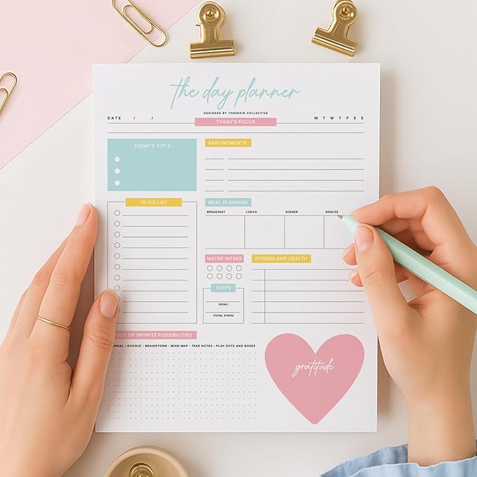 The Day Planner - 8.5 x 11 Daily Planner Pad | Motivational Planner for Women | Time Management and Productivity Tool | Women-Owned USA Business