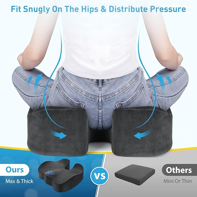 BlissTrends Seat Cushion,5.2in Thick Memory Foam Cushions for Office Chair, Car Seat, Airplane, Relieving Pressure Tailbone Sciatica Back Pain for Long Sitting Office Workers, Car Drivers Grey