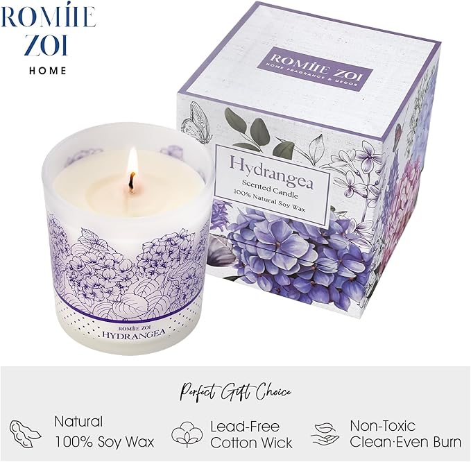 Scented Candle - Hydrangea - 6oz Aromatherapy Soy Wax Jar Candle for Home, Gifts for Women - 170g