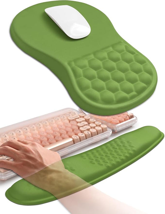 Hokafenle 2in1 Combination, Wave Keyboard Wrist Rest and Ergonomic Curvature Mouse Pad Wrist Support for Relieve Wrist Pain, Filled with Soft Cushion Memory Foam, Dill Green