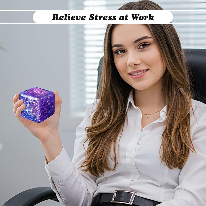 3Pcs Nice Stress Cube Stress Cubes Squishy Ice Cube Squishy Stress Cubes for Adults Glitter Stress Balls for Adults Kids Classroom Fidget Toys Birthday Gift (Pink Purple Blue)