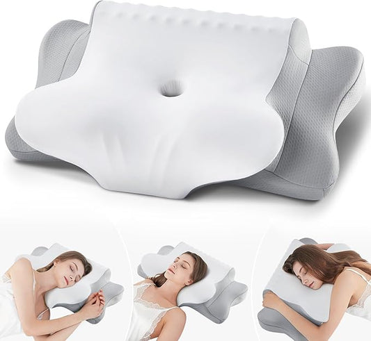 Cervical Pillow for Neck Pain Relief - Cooling Ergonomic Dual-Sided Orthopedic Neck Pillow with Ice Silk Pillowcase, Breathable Memory Foam Contour Pillow for Side, Back, Stomach Sleepers